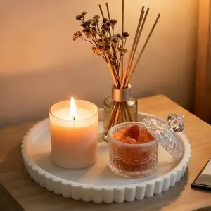 Nexapick Timeless Fluted Concrete Tray, Multi-Use Decorative Centerpiece for Home