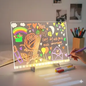 Multifunctional Glowing Drawing Board & Erasable Whiteboard, LED Drawing Board, Kids Creative Learning Desk Lamp with Multi-Color Pens, Acrylic Message Board for Home Office Desk Decor, Fun Autumn Gift for Children.