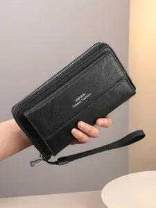 Men'S PU Zipper Handbag Large Capacity Long Wallet Clutch Bag Phone Bag Multi Card Card Holder Coin Purse Wallet Double Layer Envelope Clutch