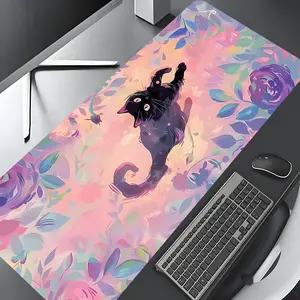 Oil Painting Cat Pattern Decorative Mouse Pad, Rectangle Gaming Mouse Pad, Non-slip Rubber Base Desk Keyboard Mat for Home Office