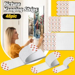 Heavy Duty Picture Hanging Strips, Picture Hanging Kit - 24 Pairs (48 Strips), Removable Damage Free Hanging Picture Without Nails - Adhesive Strips Heavy Duty Poster Strips For Frames and Wall Decor. Organiser Hangable