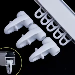 60pcs Lightweight Curtain Track Wheels, Hook-Style Universal Straight & Bent Rail Sliders, Smooth Rolling, Light Plastic Material