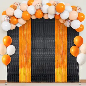 Orange Black Graduation Decor Set 54pcs Fringe Backdrop Balloon Arch Kit Party