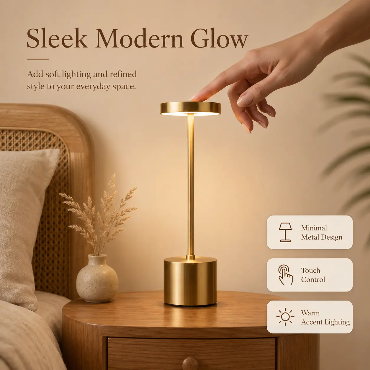 Touch Control Rechargeable Battery LED Table Lamp - Modern Simple Table Lamp Design, Wireless Portable USB-Powered, Bedroom Bedside Decor, Living Room Atmosphere Lighting Tabletop Lamp Lighting Decor Touch Sensor
