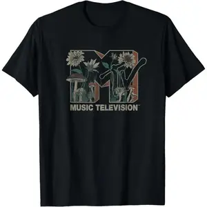MTV Music Television Wild Flower Mushrooms MTV Logo T-Shirt Unisex short sleeved T-shirt