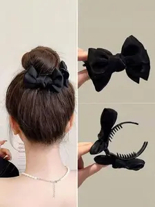 2Pcs Elegant Bow-Adorned Hair Claw Clip: Non-Slip Design, Suitable For Ponytails, Perfectly Matching Bun Hairstyles - An Ideal Choice For Women And Girls, Hair Clips, Hair Accessories, Hair Clips For Women, Claw Clips, Hair Claws Set