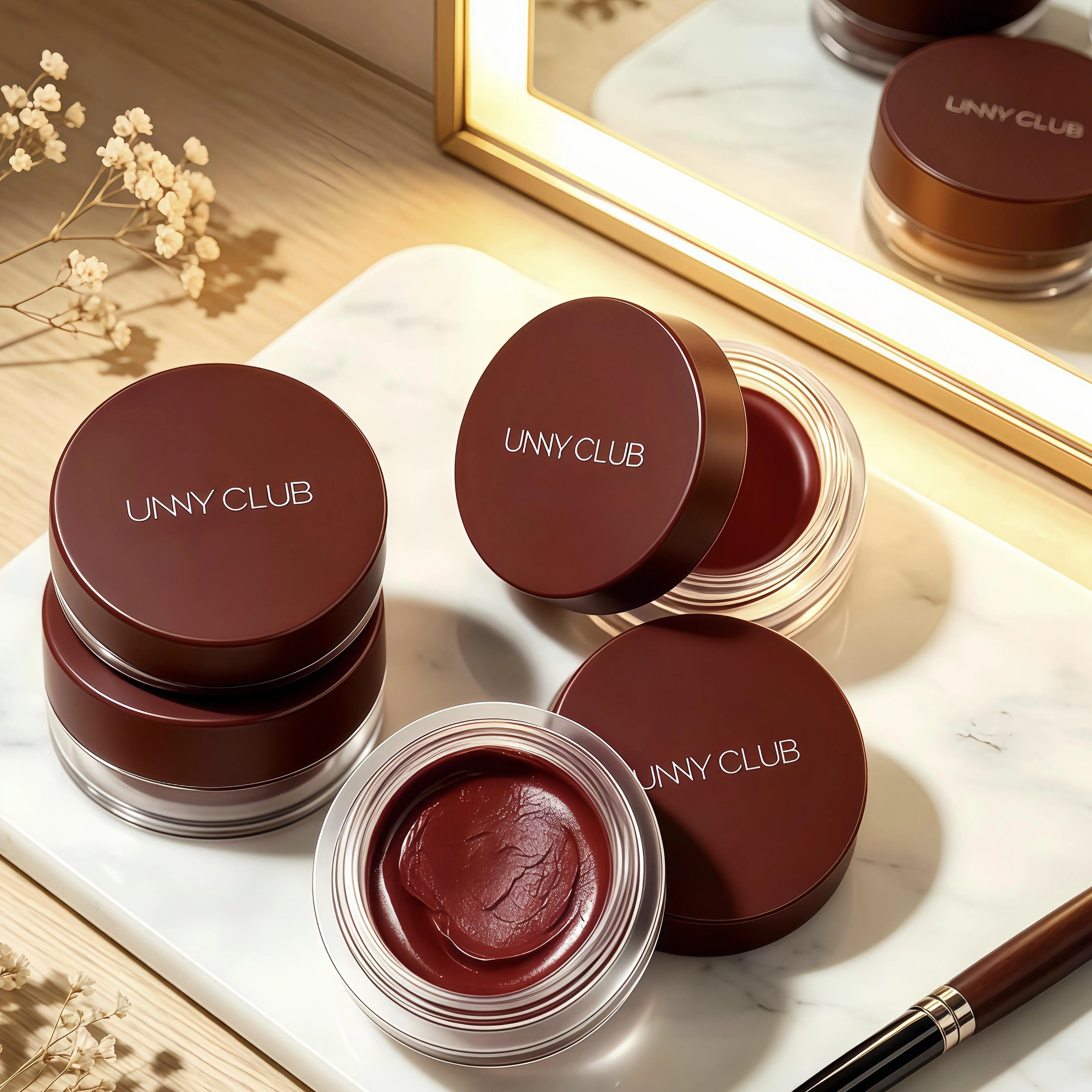 UNNY CLUB #5 Sunset Crimson Waterproof Eyeliner Cream With Angled Brush, Quick Dry Smudge Proof Eyeliner Pomade Infused Argan Oil & Sesame Oil,Long Lasting Pigmented Eyeliner For Classic Cat Eye Natural Eye Makeup Smudge Proof Formula