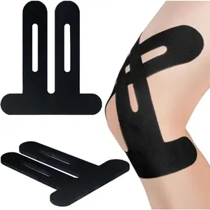 12Pcs Kinesiology Tape for Knees, Pre Cut Knee Support & Stability, Elastic, Breathable, Latex-Free Pain Relief Athletic Tape for Knee - Black
