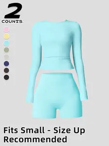 Women's Outdoor Sport Long Sleeve Shorts Set, Stretchy Suit Set, Tight Fit Comfortable Skin-Friendly, Ideal for Daily Outing, Yoga, and More