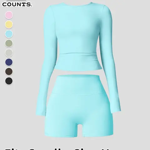 Women's Yoga Sport Set Long Sleeve + Shorts, Fitted Slimming Comfortable, Suitable for Daily Outing, Yoga, All Seasons, Sporty Workout Activewear