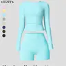 Women's Yoga Sport Set Long Sleeve + Shorts, Fitted Slimming Comfortable, Suitable for Daily Outing, Yoga, All Seasons, Sporty Workout Activewear