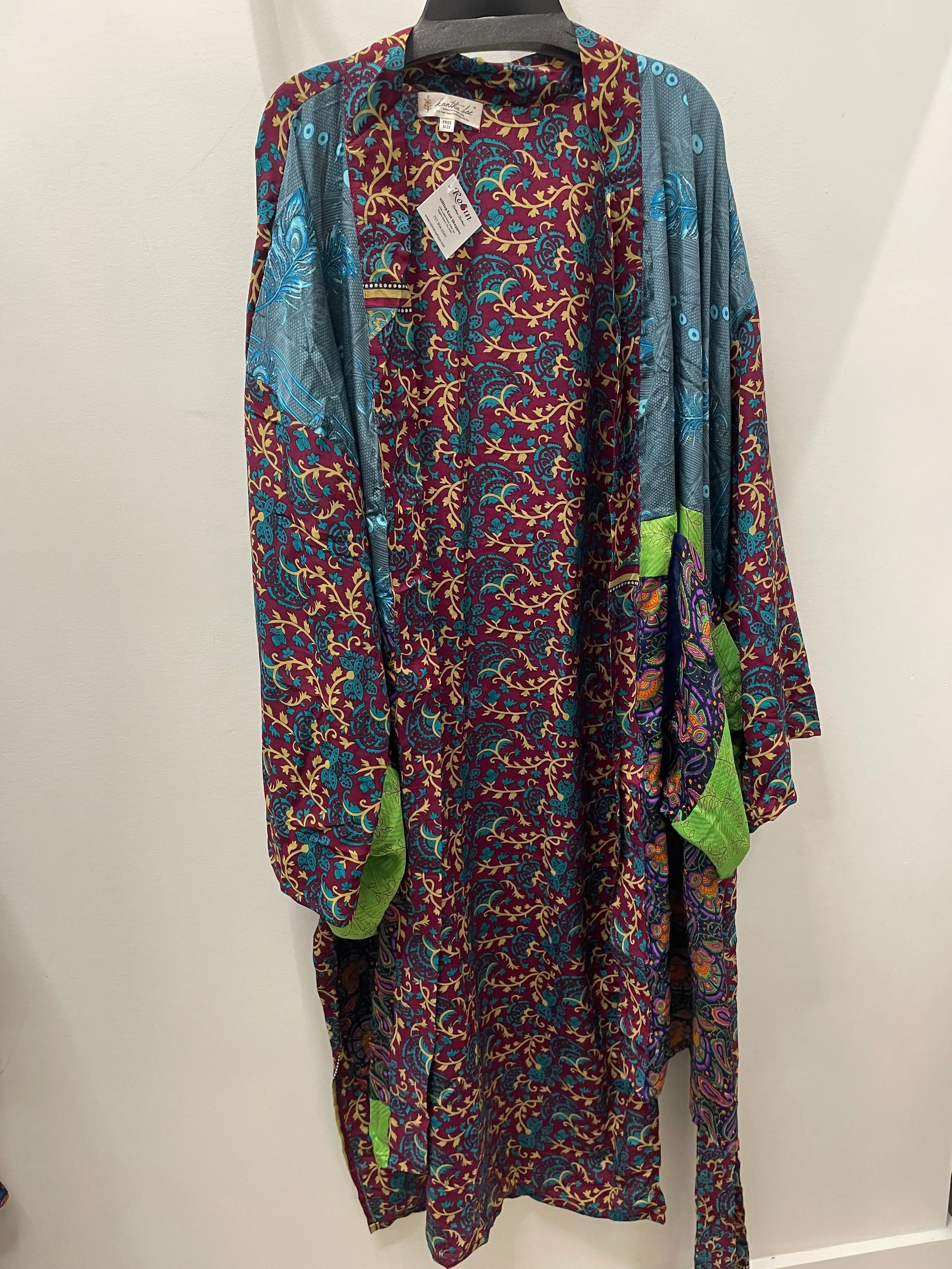 Women's Retro Serenity Kimono #123 by Kantha Bae, Plus Size, Long Sleeve, Patchwork Sleeve, Hand Wash