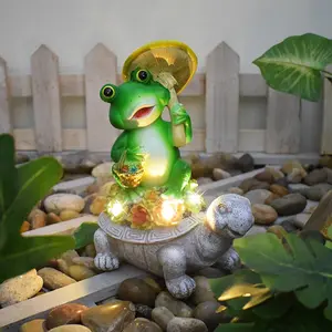Outdoor Solar Frog Riding Turtle Decorative Light, Durable Waterproof Light, Resin Material, Ipx4 Waterproof, Suitable for Garden, Patio, Home Decoration, Garden Decor Lights