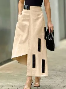 Women's Pocket Asymmetrical Skirt Fabric, Casual Fashion A Line Long Skirt for Daily Wear, Ladies Summer Bottoms, Womenswear