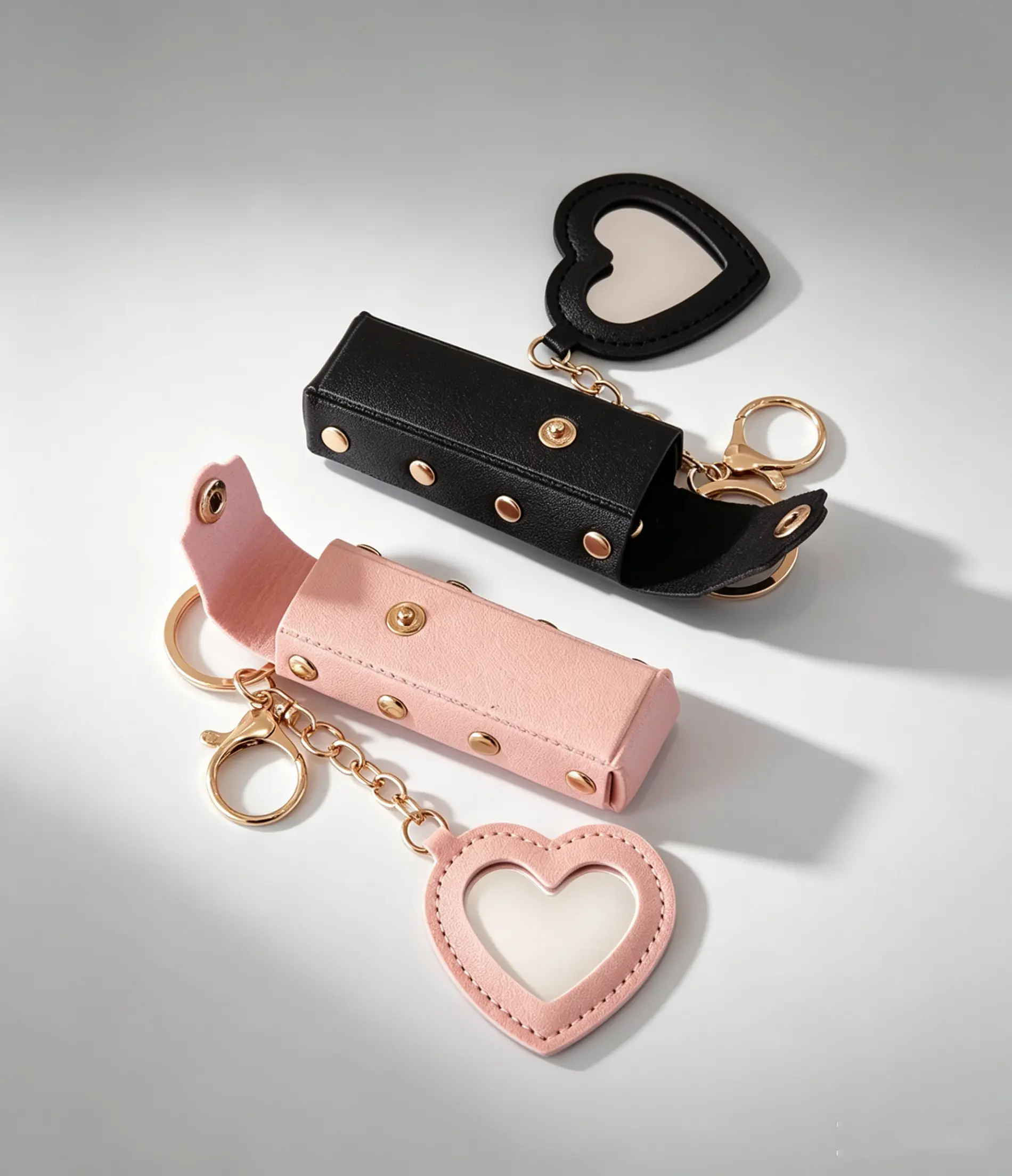 Mini Lipstick Keychain Coin Purse, New Love Heart Makeup Mirror Pendant, Portable Leather Lipstick Pouch Ornament for Women