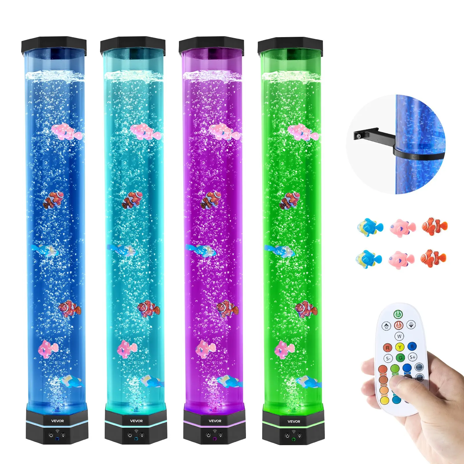 Color Effects Remote Control VEVOR Freestanding Sensory Bubble Tube Lamp, 2.67 ft Fish Tube with 6 ...