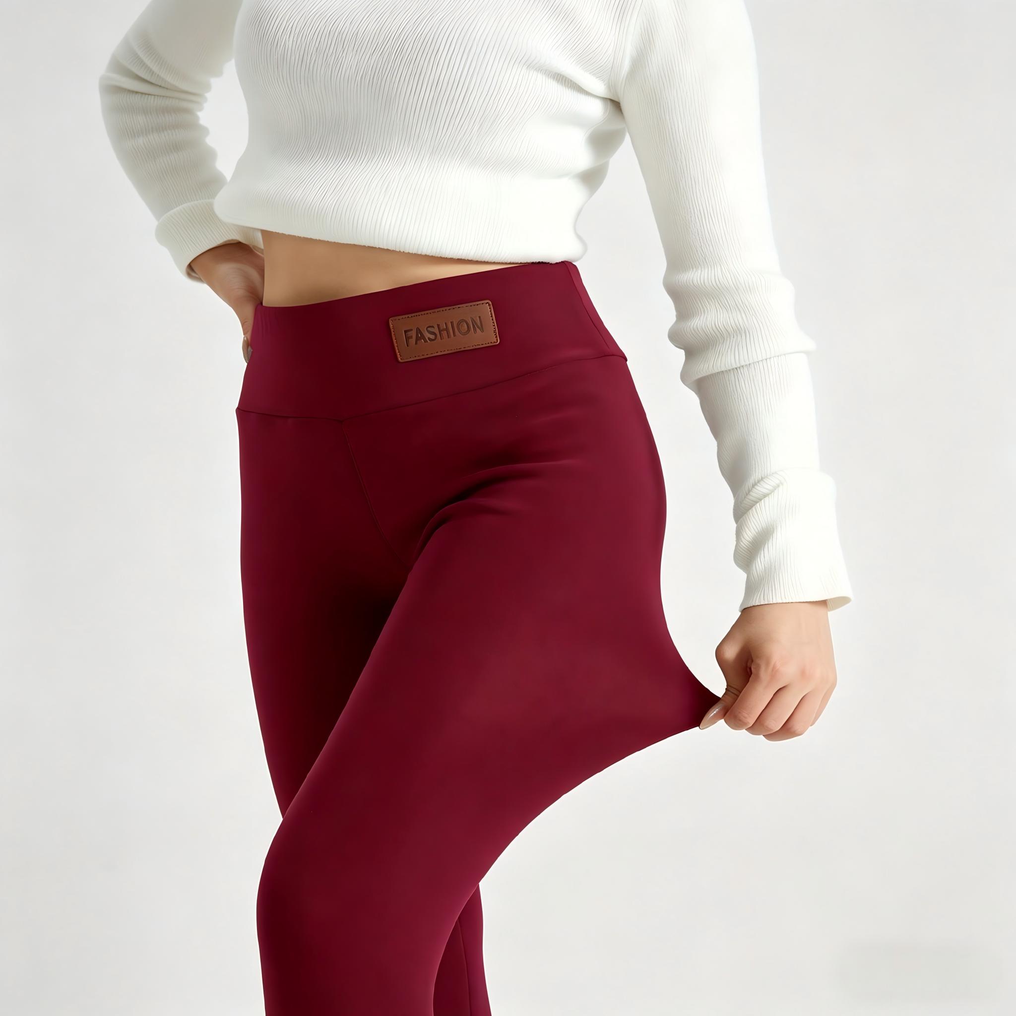 Women's High Waist Fleece Lined Leggings Elastic Comfortable Solid Color Tight Fit Pants for Winter Sports Yoga Running High Stretch Leggings Womenswear Bottom