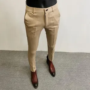 Men’s formal suit pants/trousers (pantalone), stretch slim fit, solid color, casual dress length, new fashion men’s clothing