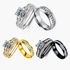 1/2 pcs/set elegant fashion couple rings, wedding rings for women, stainless steel engagement rings for men, jewelry gifts, valentine's day gifts
