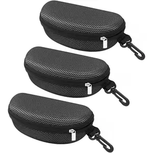 3 count Black and White Mesh Zipper Hard Sunglasses Cases Portable Travel Eyeglasses Cases with Plastic Hook