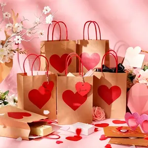 10pcs Heart-Shaped Tags, Love Handle Bags for Valentine's Day Gifts, Gift Bags with Labels, Anniversary Paper Bags