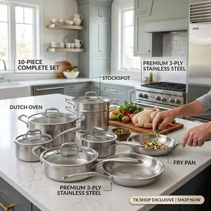 Garvee 11-Piece 3-Ply Stainless Steel Cookware Set with Lids - Professional Pots & Pans Set Induction/Oven/Dishwasher Safe Non-Toxic & Warp-Resistant for Even Heating
