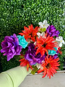 24 Inch Purple Orange And Aqua Rose Dahlia And Hydrangea Bush