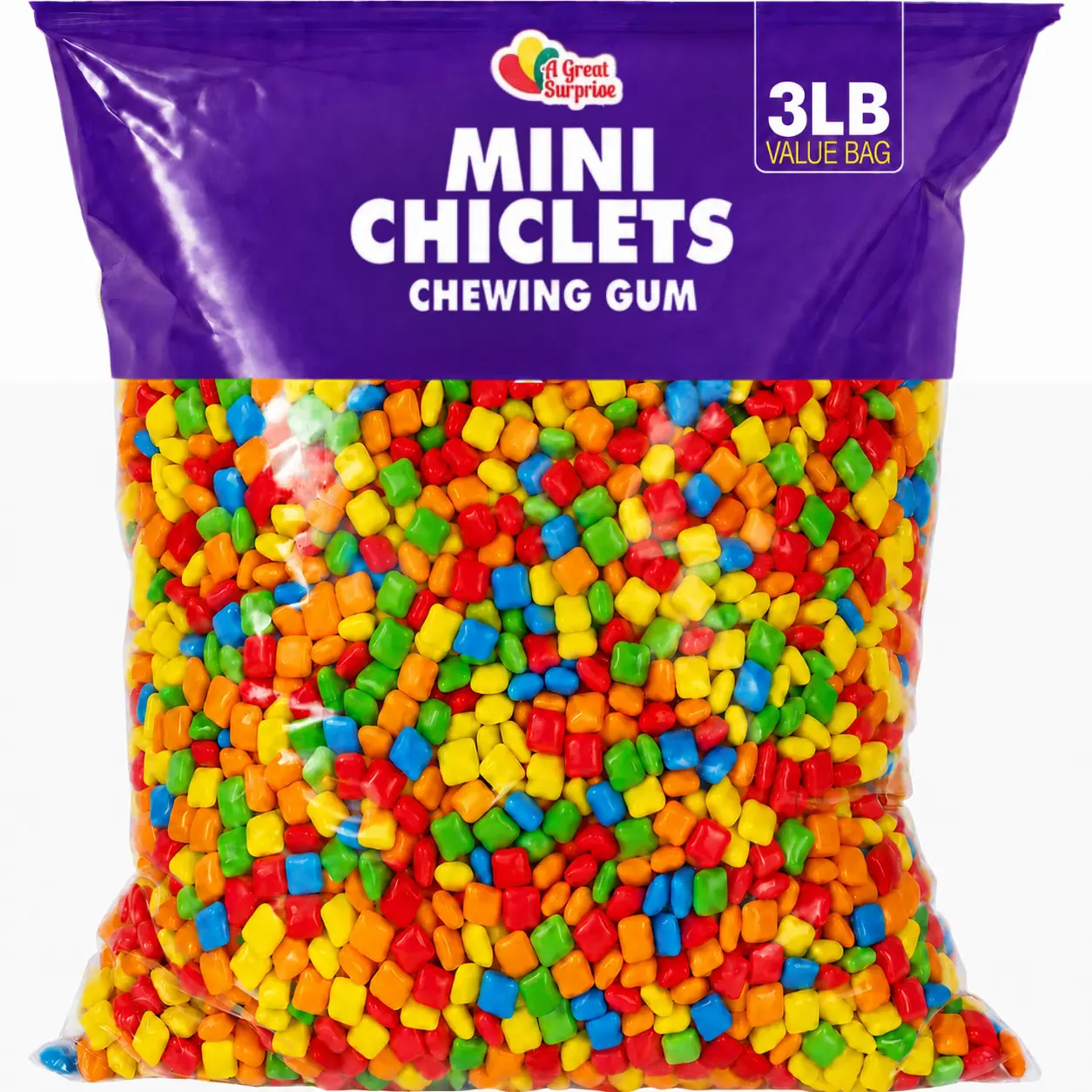 A Great Surprise Mini Chiclets Chewing Gum, 3 lb Bulk Assorted Fruity Gum Tabs, Colorful Bite-Size Candy Machine Refill for Parties, Offices & Candy Bowls
