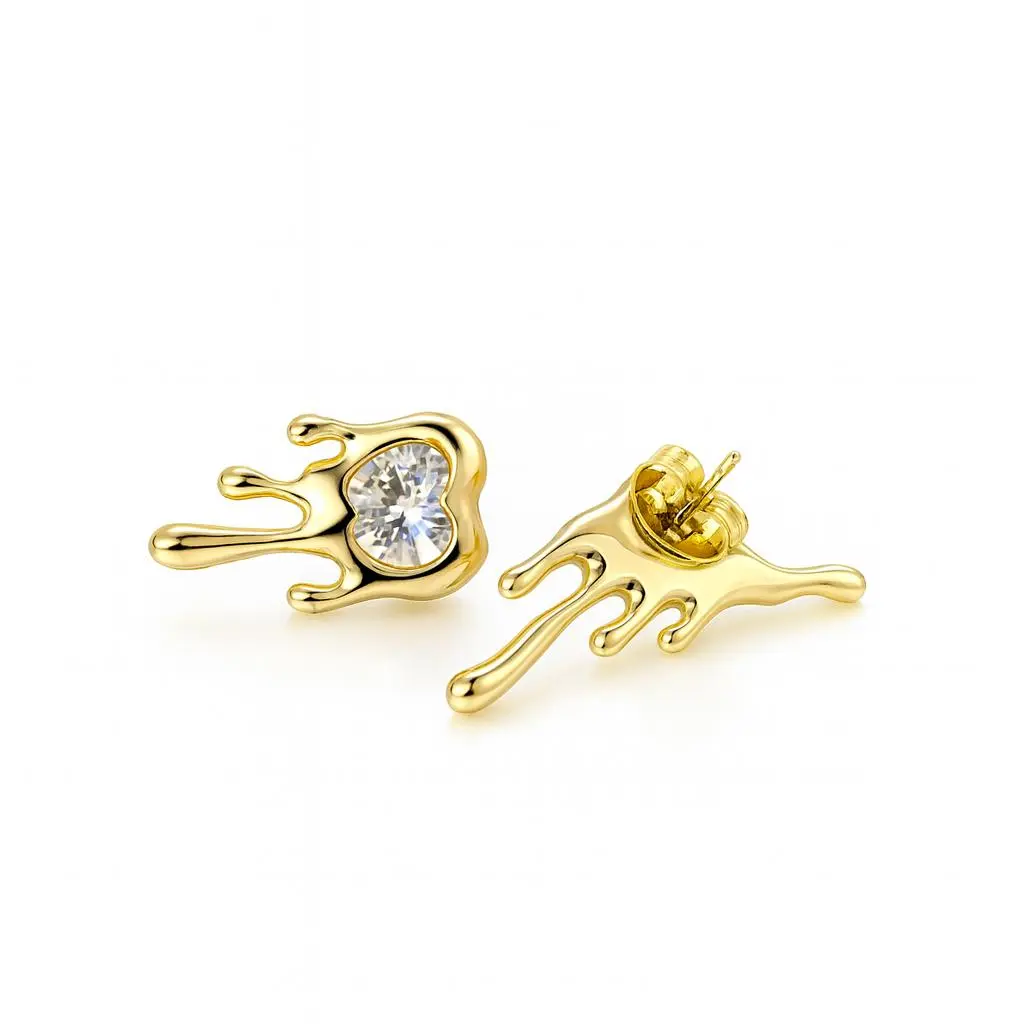 DIDIRAY Women's Earrings 14k Gold Plated with Premium Reinforced Finish Love Drop Design Elegantes y Atemporales