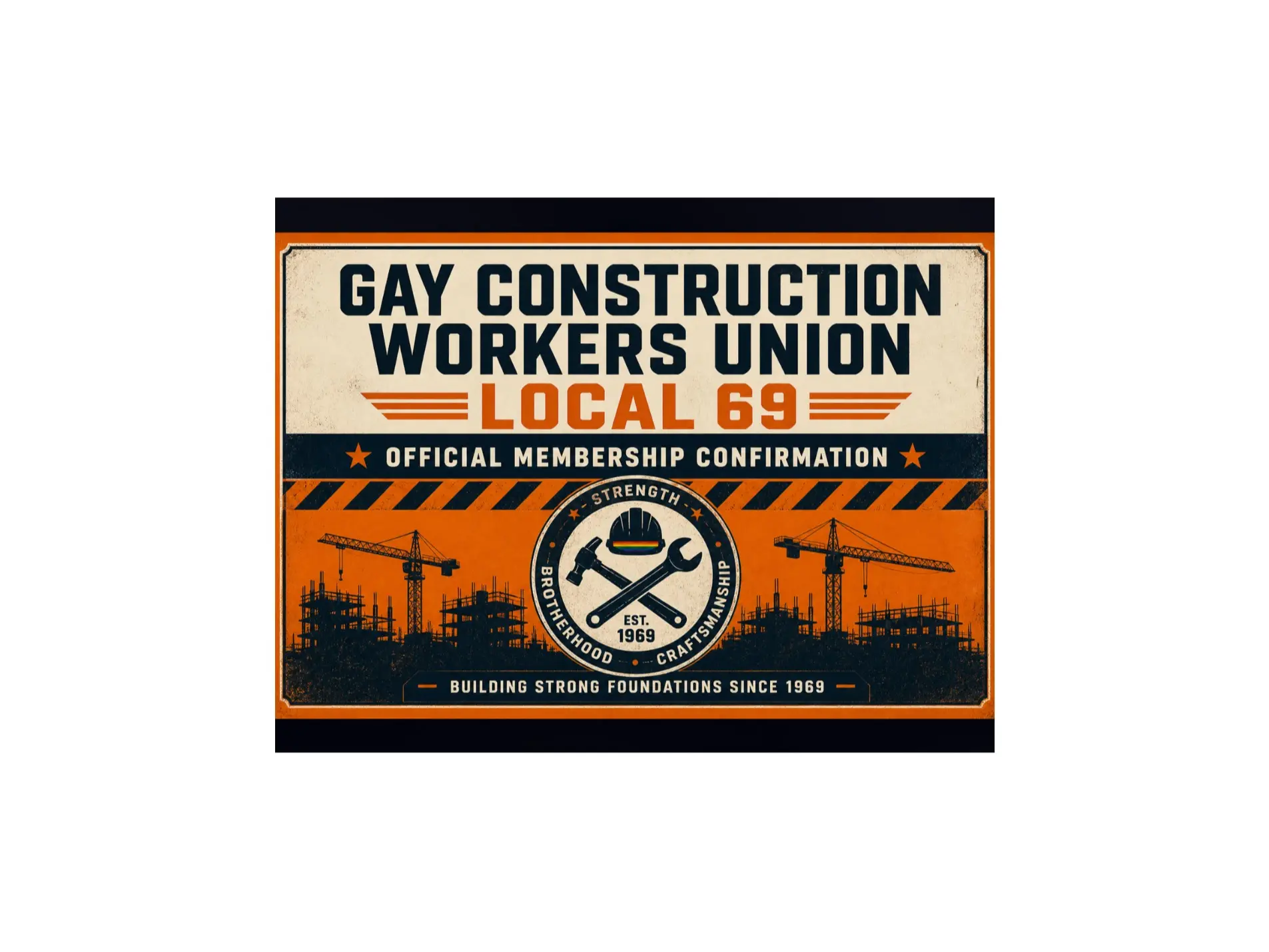 Prank Postcard – “Gay Construction Workers Union Local 69” –   #prank #gag