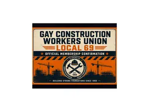 Prank Postcard – “Gay Construction Workers Union Local 69” –   #prank #gag