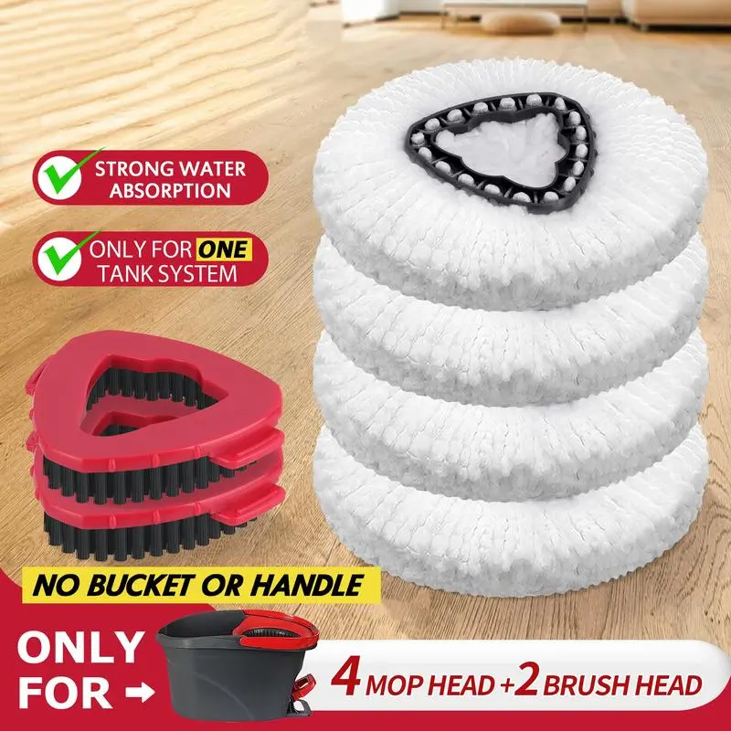 2026 Replaceable Head Mops & Spin Mop Refill Pack - Microfiber Towel, Crevice Tool for O-Cedar Easywring 1-Tank System, Water-Absorbent Deep Cleaning Seamless Replacements