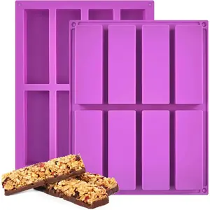 8 Cavity Granola Bar Mold, 2 Pack Rectangle Silicone Chocolate Mold Candy Bar Mold for Baking Cereal Energy Bar, Protein Bar, Brownie, Cheesecake
