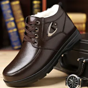 Men's Shoes High Top Winter Plus Velvet Warm Genuine Leather Casual Men's Large Size Soft Sole Soft Surface Wear-resistant Anti-slip Snow Boots
