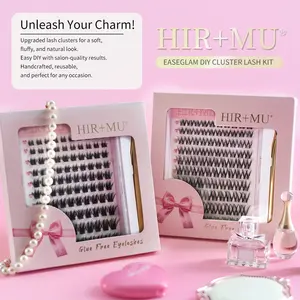 HIR+MU HUDJ24A Manga Lashes Extensions Self-Adhesive Lash Cluster Set | Includes Tweezers  100 C curl clusters with black self-adhesive base Waterproof, long-lasting, gentle & irritation-free no glue needed, easy to use & beginner-friendly