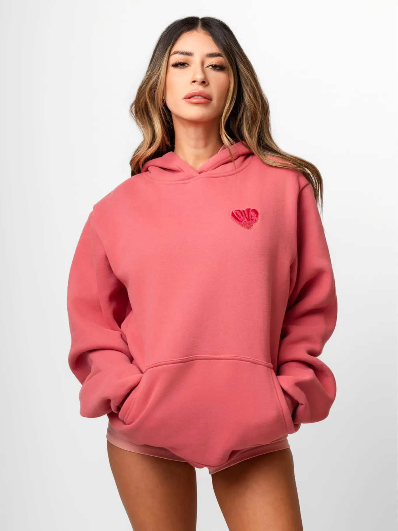 Luxe Linked Love Magnet Hoodie - Blush Pink Comfort Satin