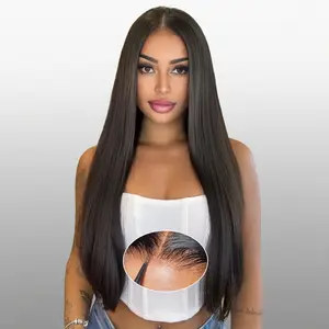 Glueless Wigs Human Hair Pre Plucked Pre Cut HD Lace 6x4 Straight Lace Front Wigs Human Hair Wear and Go Glueless Lace Closure Wigs 180% Density Natural Color