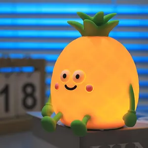 Cute Pineapple Shape Colorful Night Light, Warm Light 3 Levels Brightness and 7 Colors Light, with timer, USB Rechargeable Ambient Lamp Suitable for Bedroom, Living Room and Children's Room