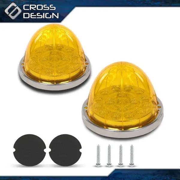 CROSSDESIGN 2PCS Durable 17-LED Amber Lens Automotive Indicator Light - Dual Function Turn Signal, Stop, Marker for Cars, Trailers, DC 12V-24V, Fits Trucks, RVs, Boats, Vans