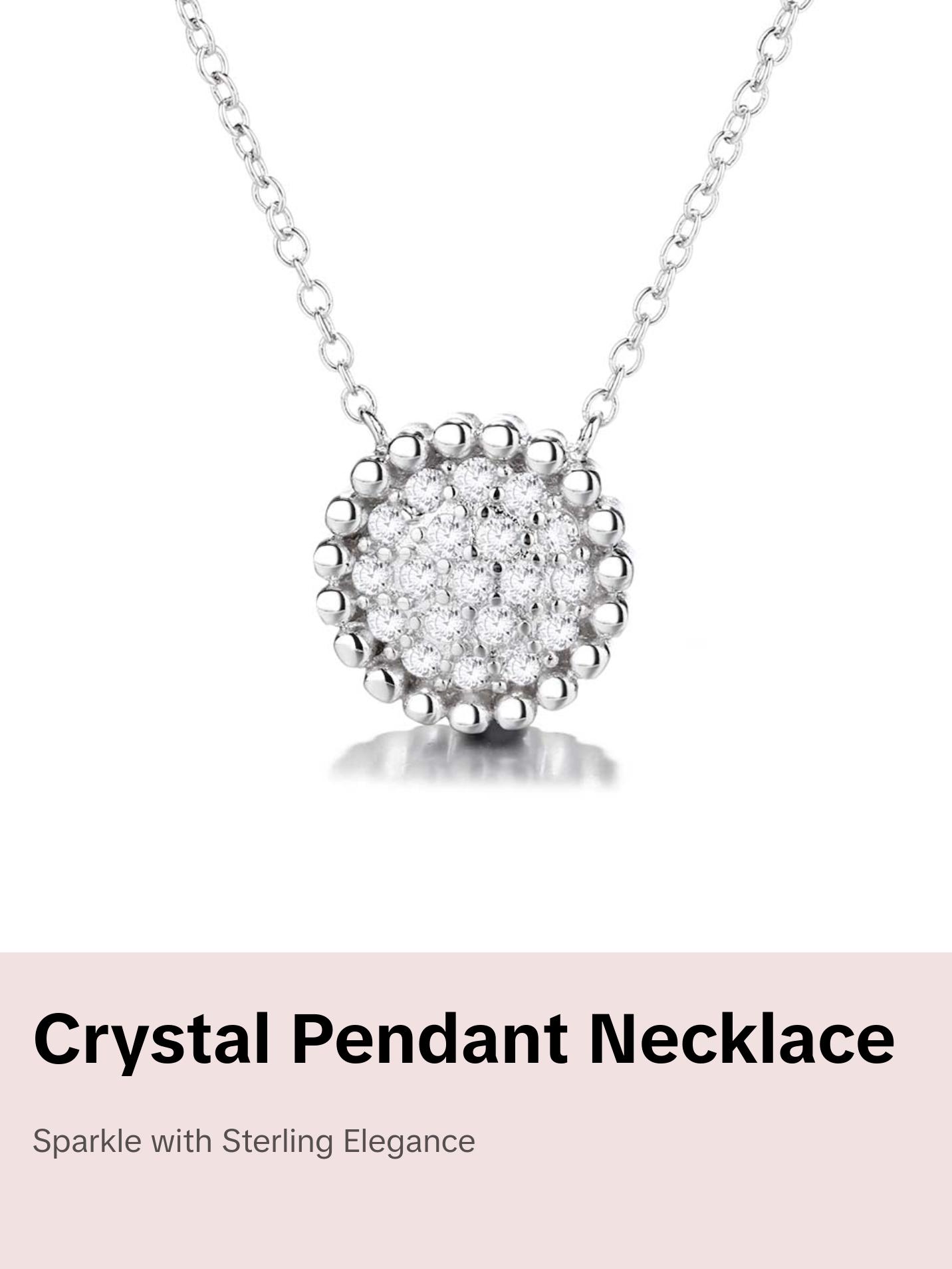 Sterling Silver Studded  Crystal Pendant Necklace