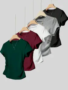 Women's Solid Color Basic Tee, Casual Comfortable Short Sleeve Round Neck T-shirt for Daily Wear, Ladies Clothes for Spring & Fall, Top