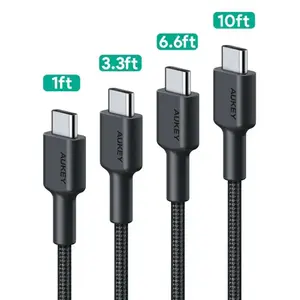 AUKEY CB-CD37 Type-C to Type-C USB2.0, L0.3m+1m+2m+3m (TPE molding + black braided 4 pieces of pin Charging Durable
