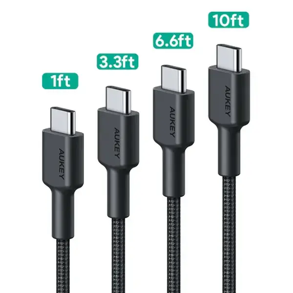 AUKEY CB-CD37 Type-C to Type-C USB2.0, L0.3m+1m+2m+3m (TPE molding + black braided 4 pieces of pin Charging Durable