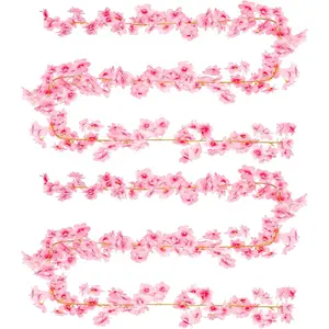 2Pcs 11.8ft Cherry Blossom Garland, Artificial Pink Flower Garland, Hanging Silk Cherry Blossom Sakura Vine, Pink Fake Vines for Wedding Party Valentine Japanese Home Decor(Pink)