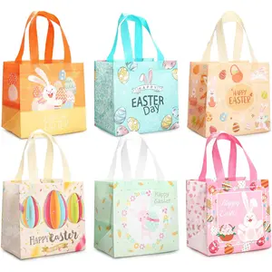 6 count Happy Easter Egg Hunt Bags Easter Bunny Carrot Chick Egg  Bags with Handles, Easter  Bags, Multifunctional Non-Woven Bags for Gifts Wrapping, Egg Hunt , Easter Party Supplies,