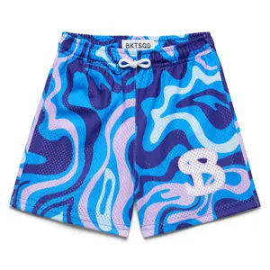 Blue Marble Camo Mesh Basketball Shorts – Quick-Dry Streetwear Sports Shorts with Drawstring