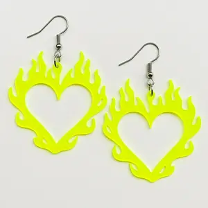 Boho Acrylic Fire Flame Heart Earrings