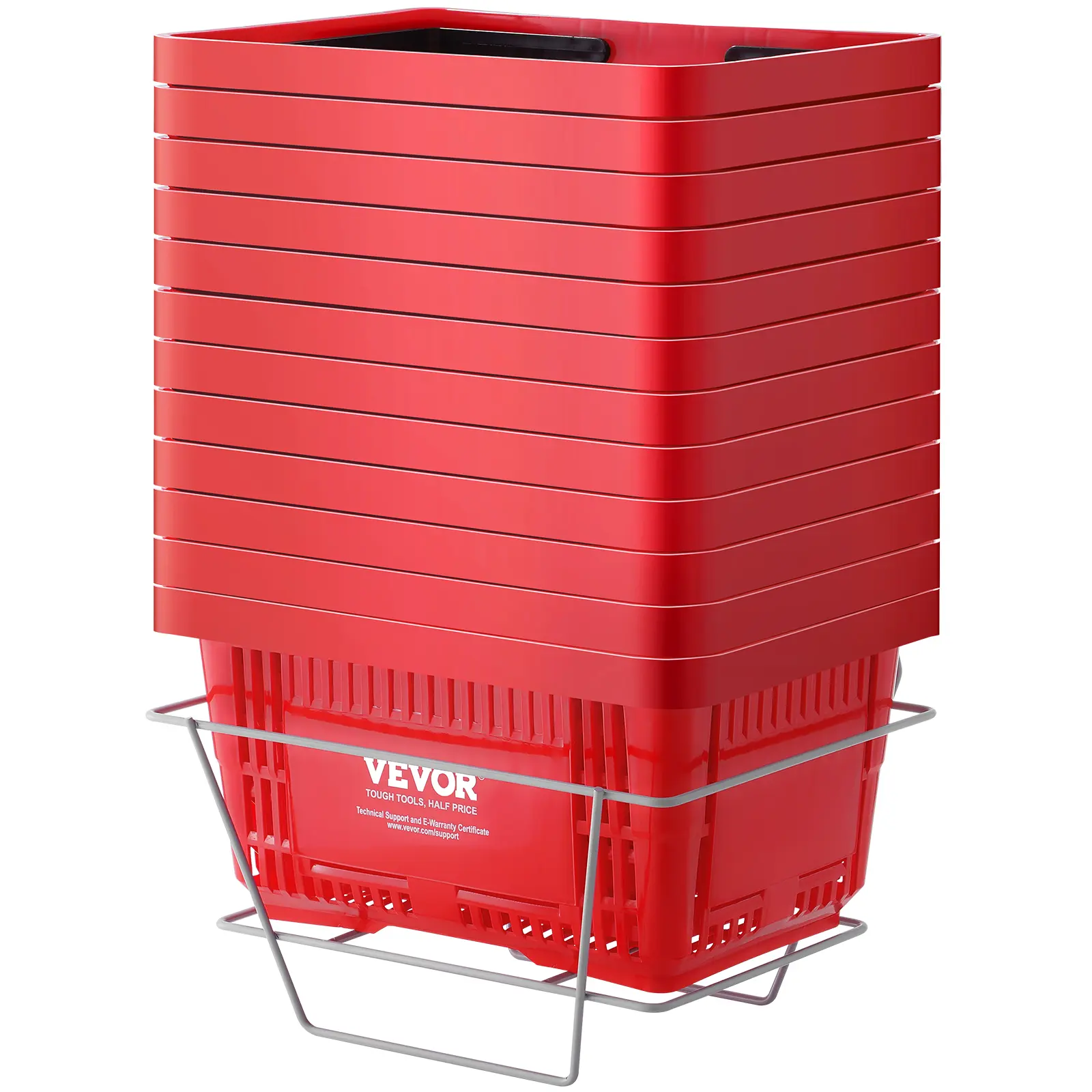 VEVOR Shopping Basket, Set of 12, 24L Durable Plastic Grocery Basket with Handle and Stand, 16.73 x 11.61 x 8.86 inch Portable Shop Basket Bulk Used for Retail Store Supermarket Grocery Shopping