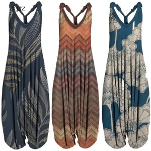 Cute Summer Clothing New Women's Ethnic Style Printed Loose Plus Size Harem Pants Beach Strap Jumpsuit