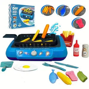 Cooking Simulator Toy with Color Changing Accessories 20pcs Fun Frying Kit Gourmet Cooking Box Magic Fry Simulation Toy with Sound Light Bubble Grill Surface for Kids 3-8 Year